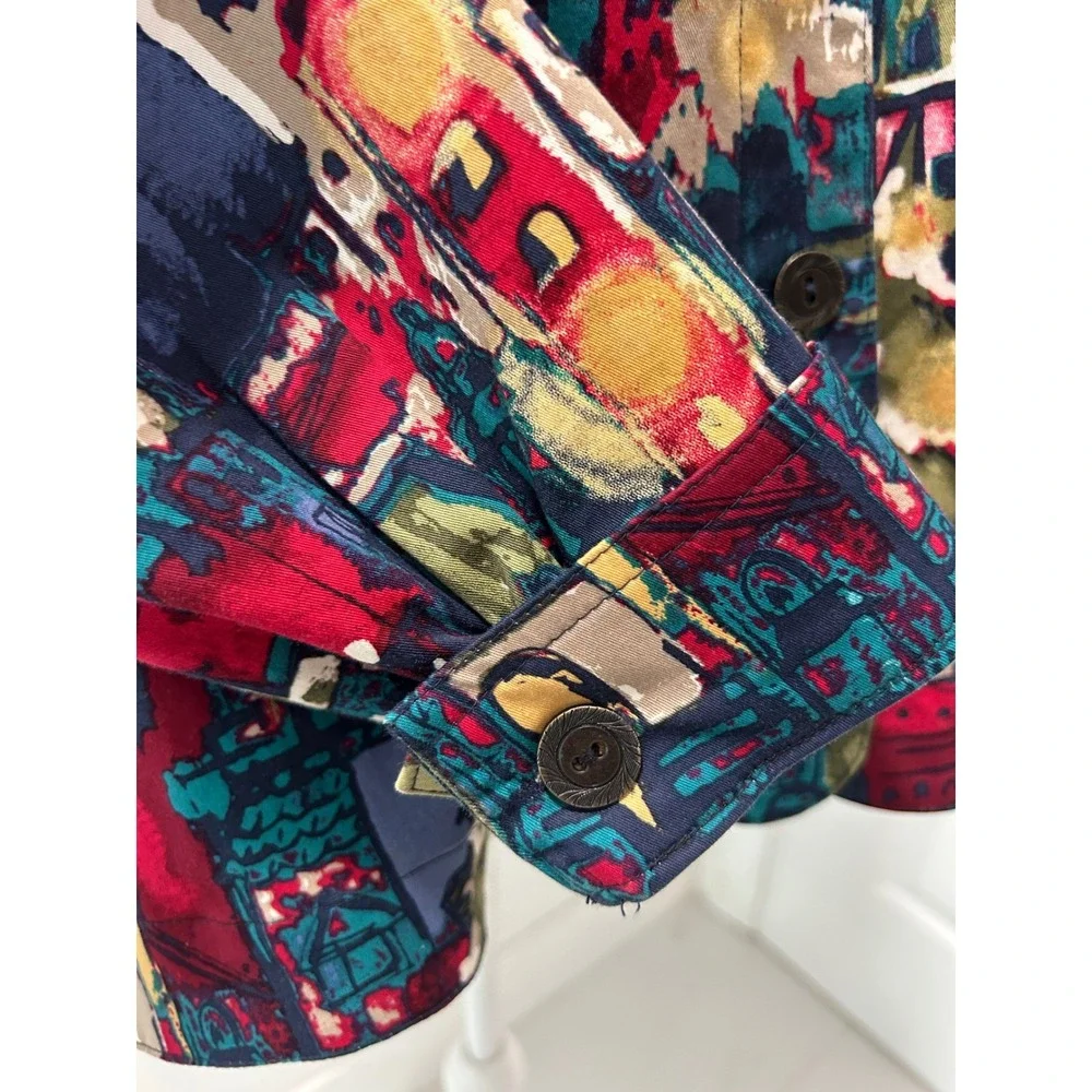 Christopher & Banks Blue Cityscape Print Cotton Button Front Jacket Womens XL